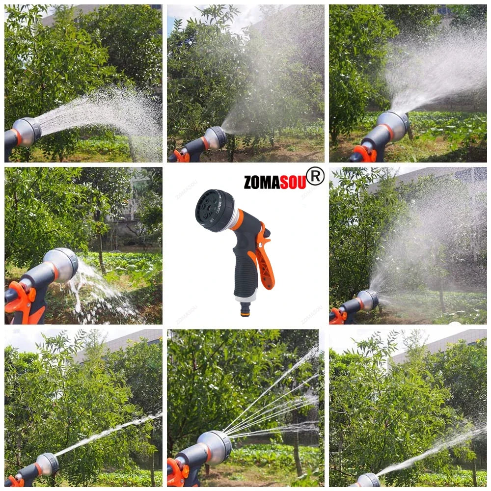 Pistola de riego para jardín, rociador de alta presión con 8 modos, boquilla de riego ajustable, aspersor de riego para césped y plantas, 1-5 piezas