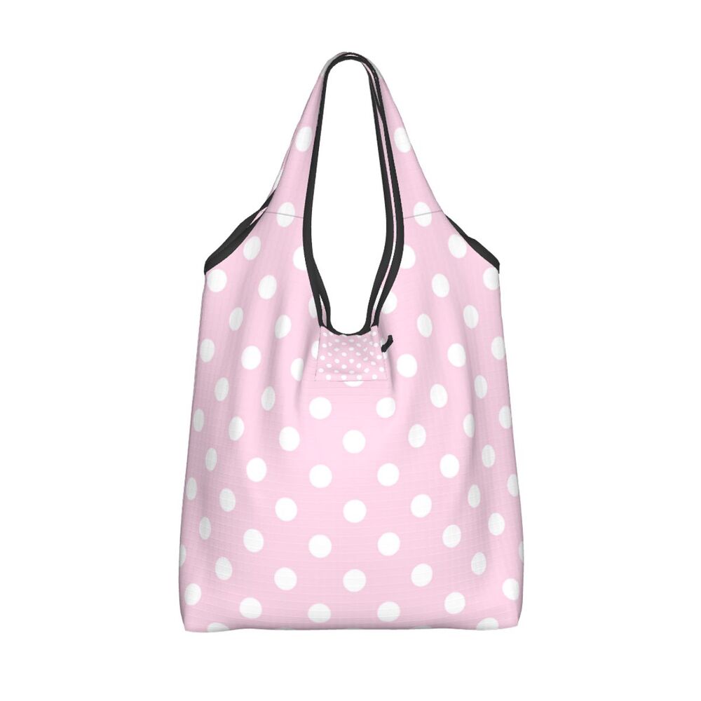 Custom Recycling Classic Black And White Polka Dot Shopping Bag Women Tote Bag Portable Grocery Shopper Bags