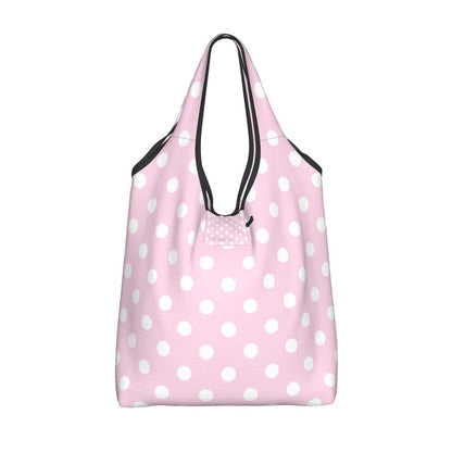 Custom Recycling Classic Black And White Polka Dot Shopping Bag Women Tote Bag Portable Grocery Shopper Bags