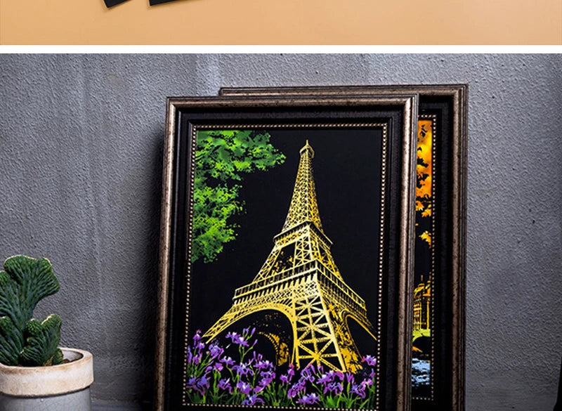 2 Sheets Scratch Paper Art Kit DIY Craft World Landmarks Animals City Scene Stylus Drawing Toy Adult Stress Relief Creative Gift