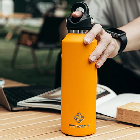 Termo portátil de acero inoxidable de gran capacidad REVOMAX, termo con aislamiento al vacío y tapa sin rosca, 950 ml
