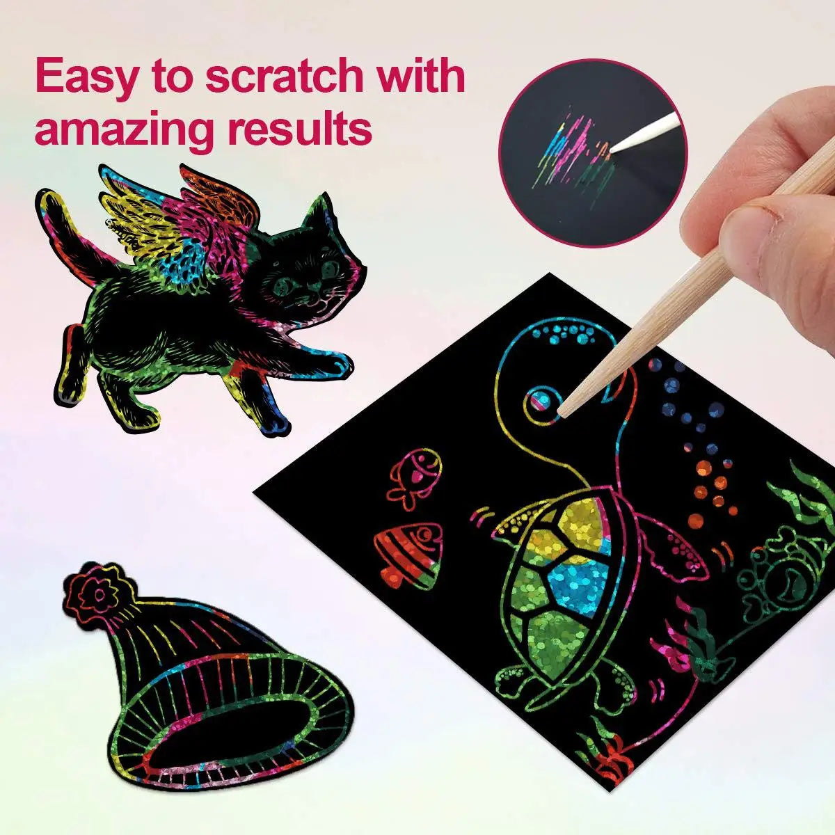 100 piezas de papel para raspar en caja con papel para raspar colorido pintado a mano, el más vendido de Amazon