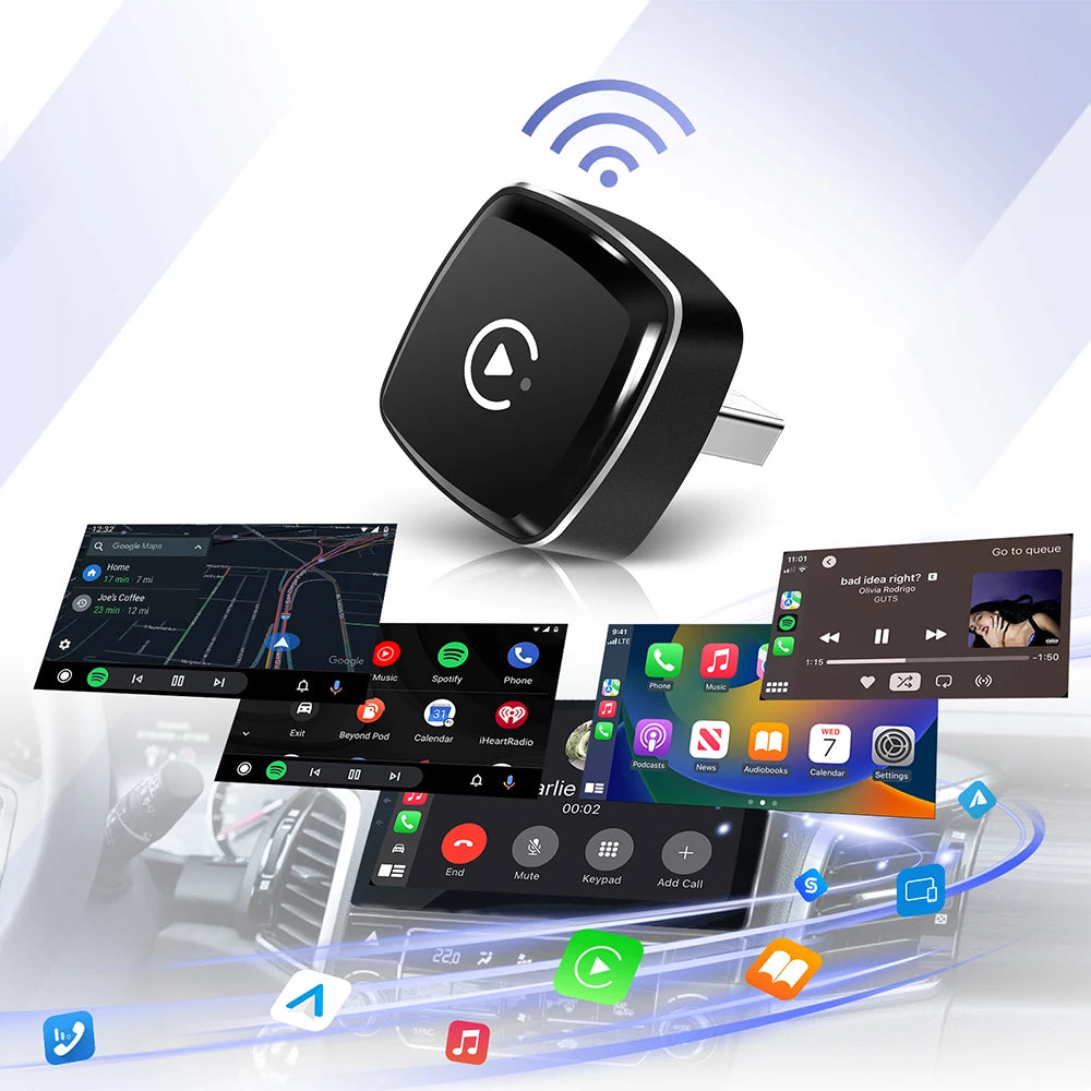2025 New Adapter 2in1 Mini CarPlay Box Wired To Wireless CarPlay Android Auto Smart Box Bluetooth Connect Plug&Play For 98% Cars