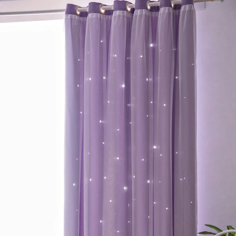 Kids Girls Bedroom Pink Curtains Star Cutout Blackout with White Sheer Pastel Nursery Window Curtain Panels for Living Room Home
