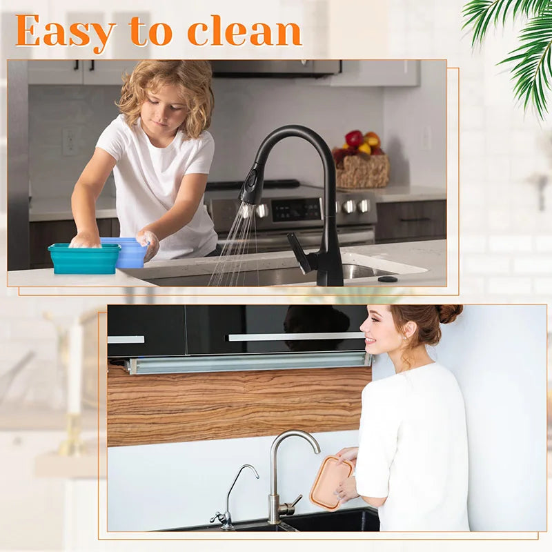 Collapsible Food Storage Containers Silicone Lunch Box with Lid Food Bowls Kitchen Stackable Lunch Box for Pantry Freezer Safe