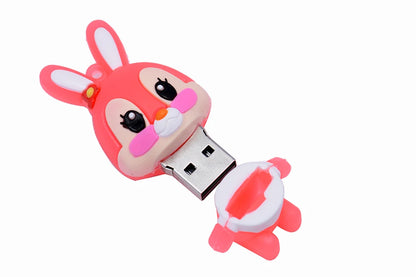 Lovely Rabbits USB Flash Drive 64GB Cartoon Pink Memory Stick 32GB Creative Gift Pen Drive 16GB Free Key Chain External Storage