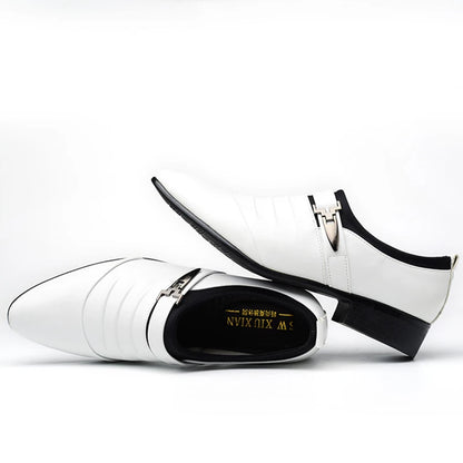 Classic Men Dress Shoes Slip on Black Leather Shoes for Men Plus Size Point Toe Business Casual Men Formal Shoes for Wedding