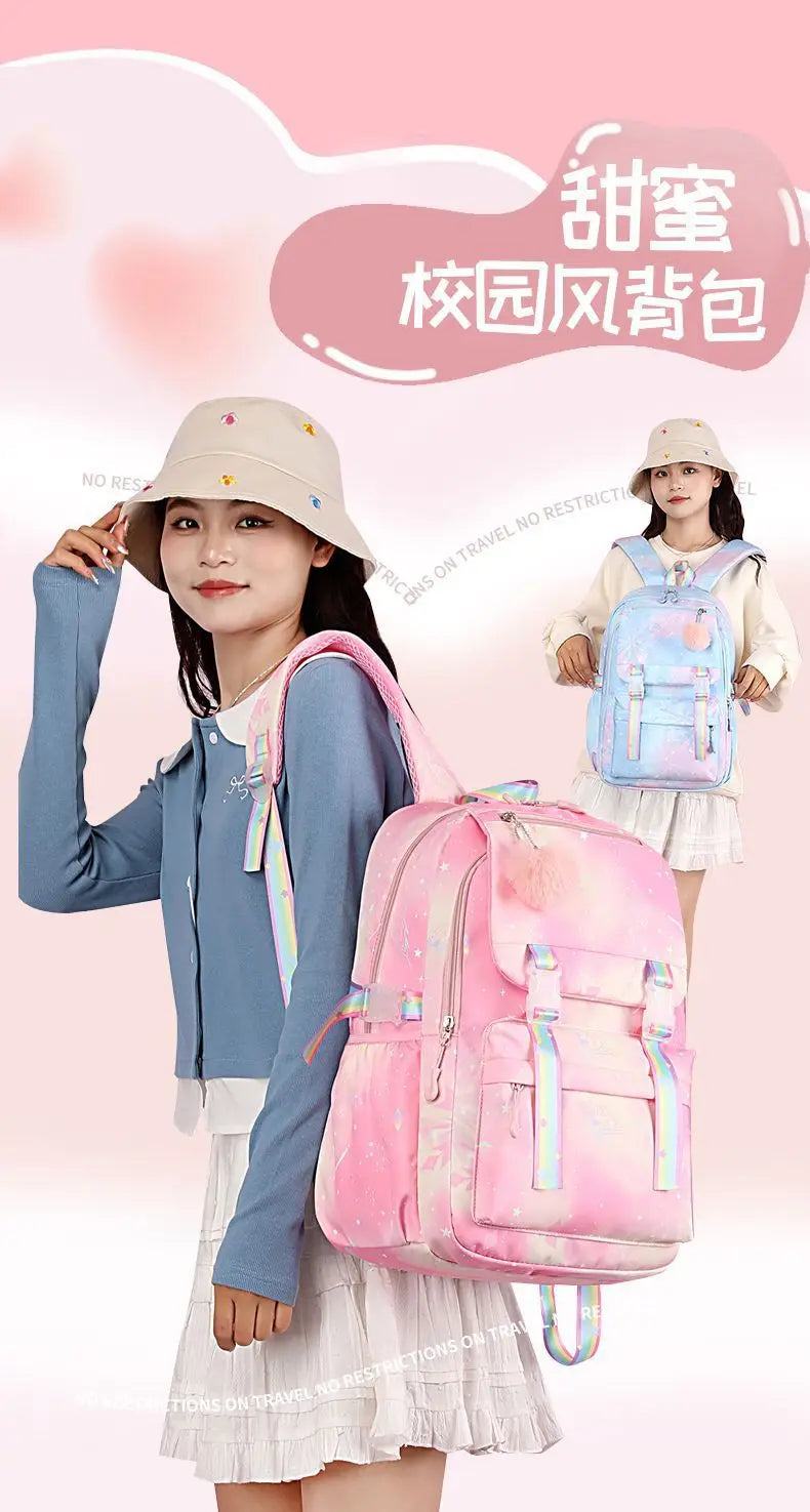 Pink Cartoon Barbie Backpacks Boy Girl Kids Gradient Ramp Women Bagpack Teens Simple Schoolbags Capcity Travel Laptop Backpack
