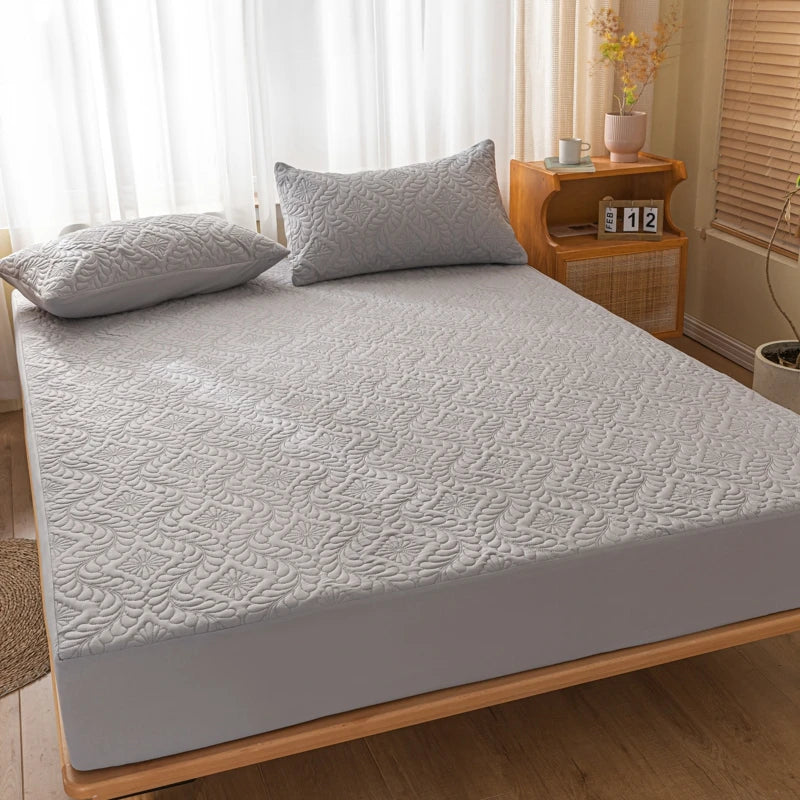 Waterproof Quilted Mattress Cover - Cotton Top, Antibacterial Fiber Fill, TPU Waterproof Layer - A-Class Health Standard