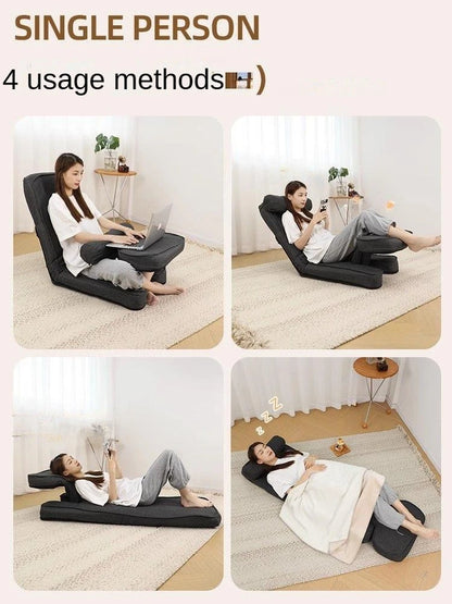 Sofá chaise longue ajustable 4 en 1, sofá cama de suelo, tumbona acolchada plegable de 15 posiciones con almohada.