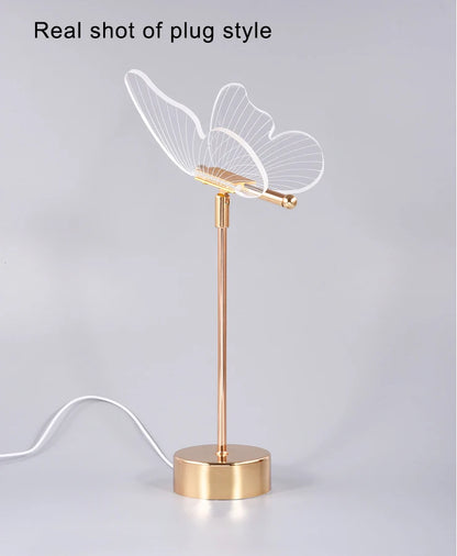Butterfly Led Table Lamp Retro Gold Acrylic Desk Lamps Hotel Villa Art For Living Room Bedside Desktop Decor Led Night Lights