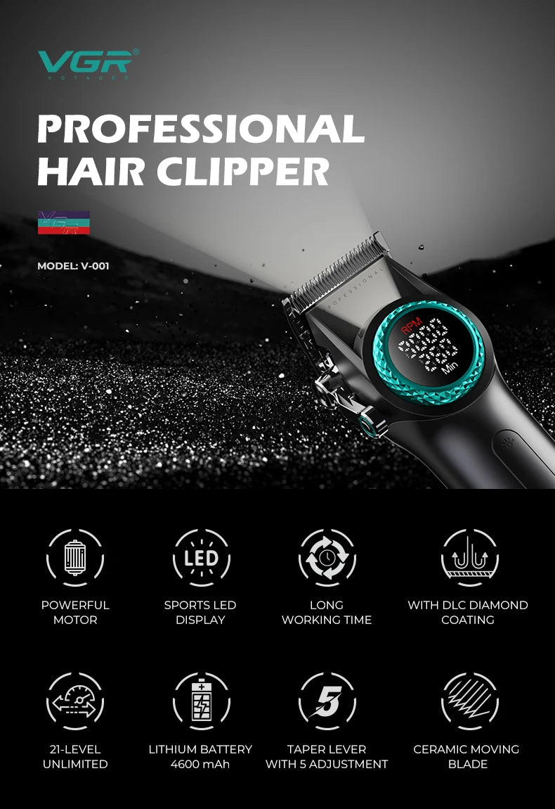 VGR 001 977 new hair trimming set high-end men's hair clipper intelligent digital display electric carving and whitening trimmer