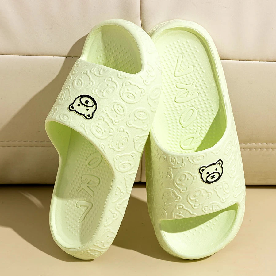 Summer Children Slippers Indoor Cute Bear Print Anti-Slip Soft Sole Exquisite Parent-Child Shoes Home Comfy Leisure Shoes