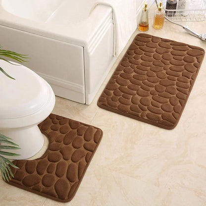 2PC Embossed Stone Pattern Toilet Mat Door Mats Absorb Water Mats Non-slip Carpet Mat, Can Wash Strip Carpet Home Decoration