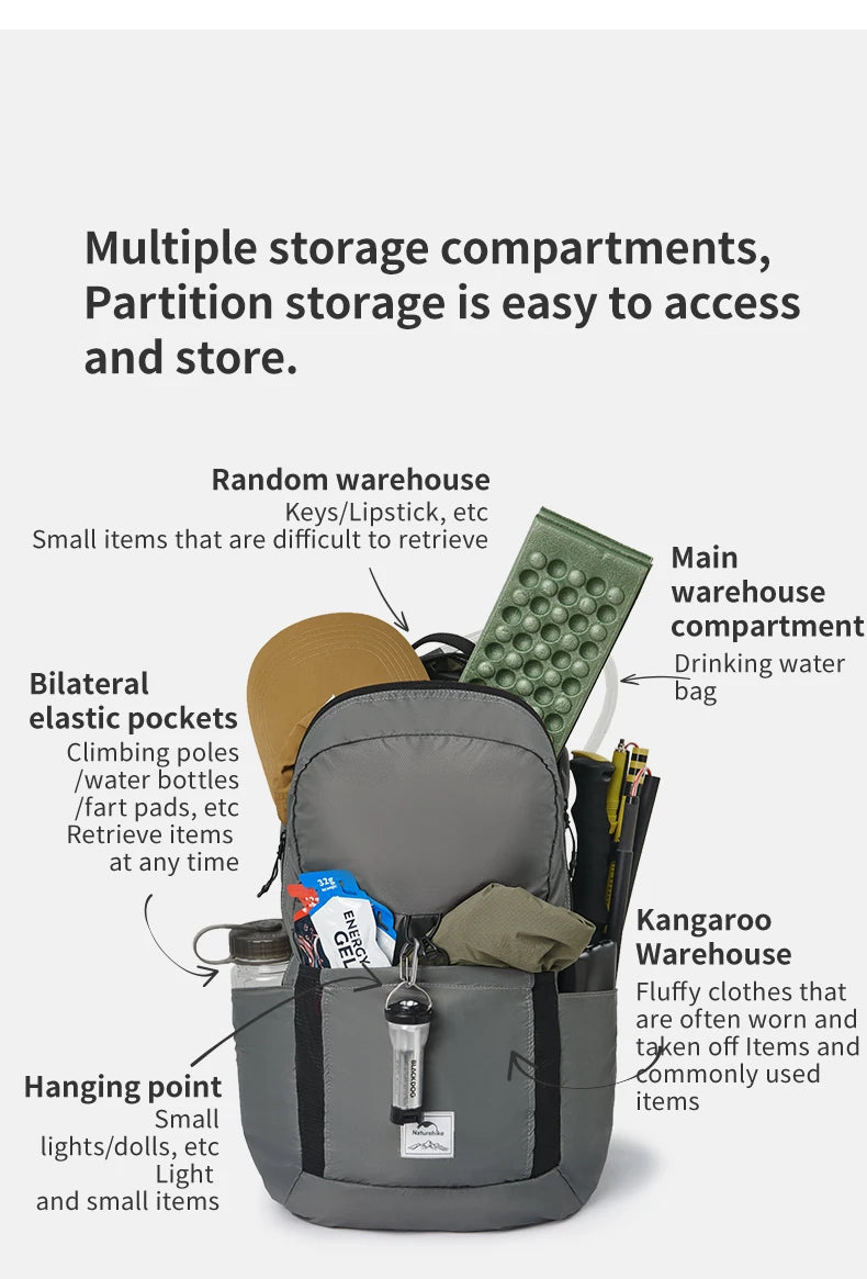 Naturehike New 30L Camping Backpack Large Capacity Portable Foldable Waterproof Shoulder Bag Outdoor Travel Hiking Picnic Bag