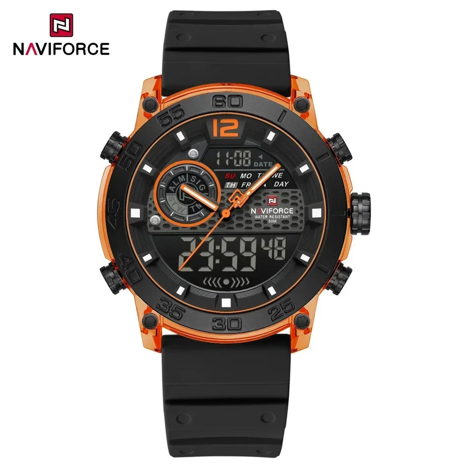 NAVIFORCE NF6104 Men's Lightweight Sports Wrist Watch Dual Display Time Night Light Watches Boy's Quartz Stopwatch
