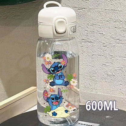 600/400ML Lilo&Stitch Straw Bottles Disney Drinking Office Transparent Portable Anti Drop Children's Water Bottle PC Material