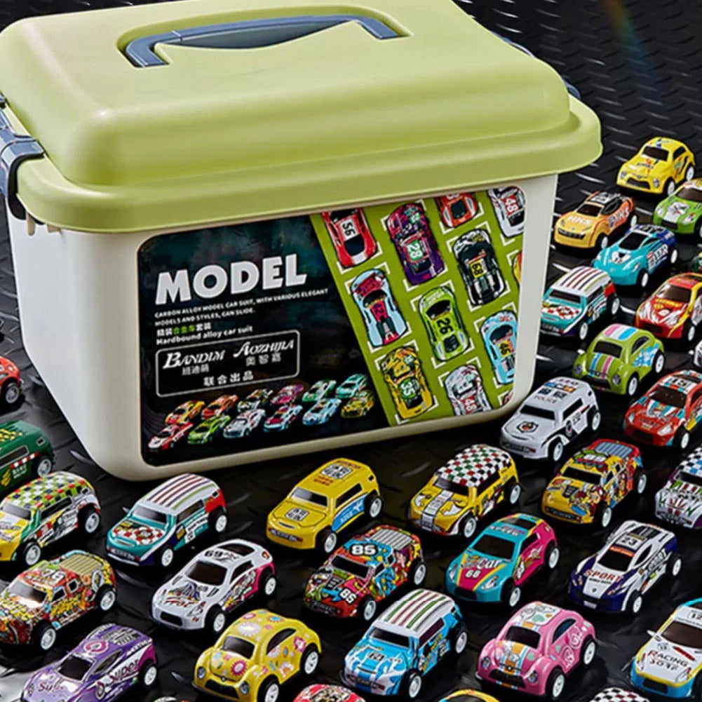 Mini coche de aleación con caja de almacenamiento, coches fundidos a presión, juguetes para niños, vehículo de inercia deslizante, kit de juguetes para niños, regalos para niños
