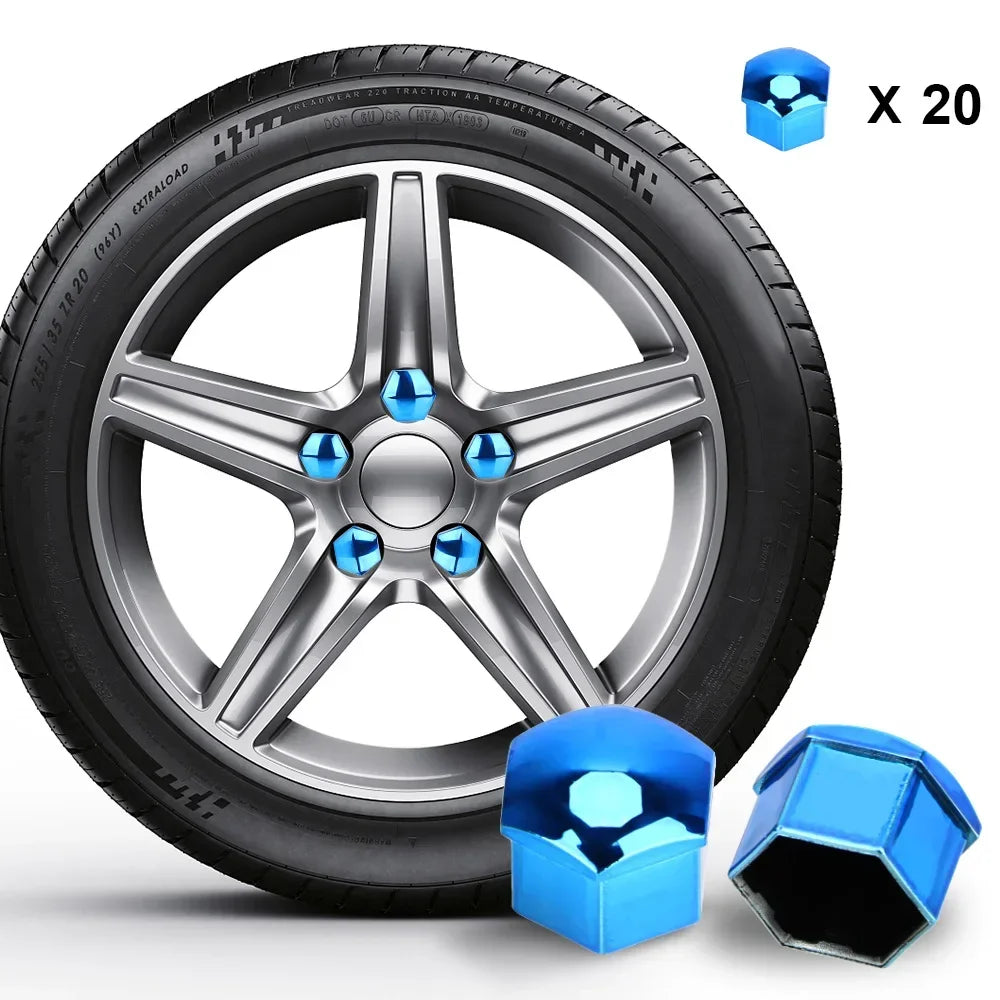 Tampas de proteção para porca de roda de carro, tampas antiferrugem para parafuso de cubo automático, parafuso de porca de pneu de carro, decoração externa 19/17mm 20 tamanhos