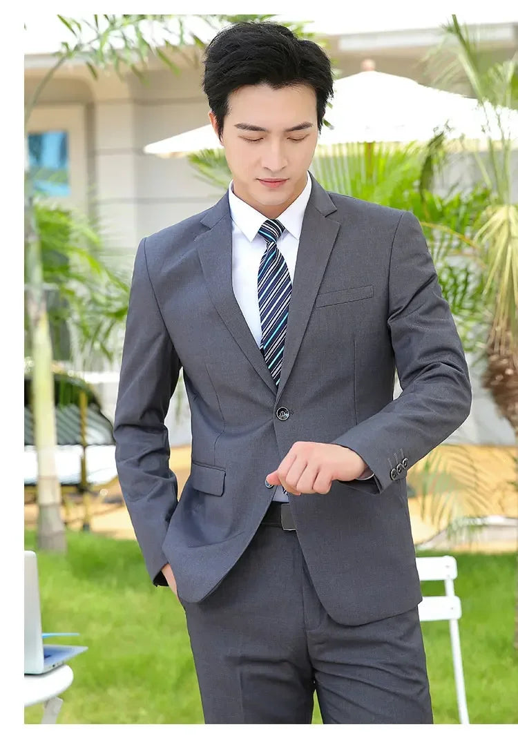 8XL Suit (Blazer+pants) Fashion Business Gentleman Italian Style Slim Solid Color Professional Suit Wedding Groom Best Man Suit