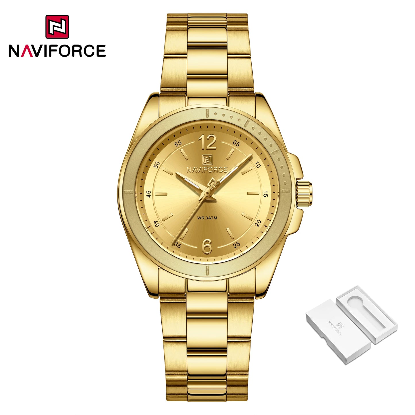 NAVIFORCE Women Watches Stainless Steel Sports Fashion Watch Waterproof Ladies Classic Wrist Watch Simple Luminous Girl Clock