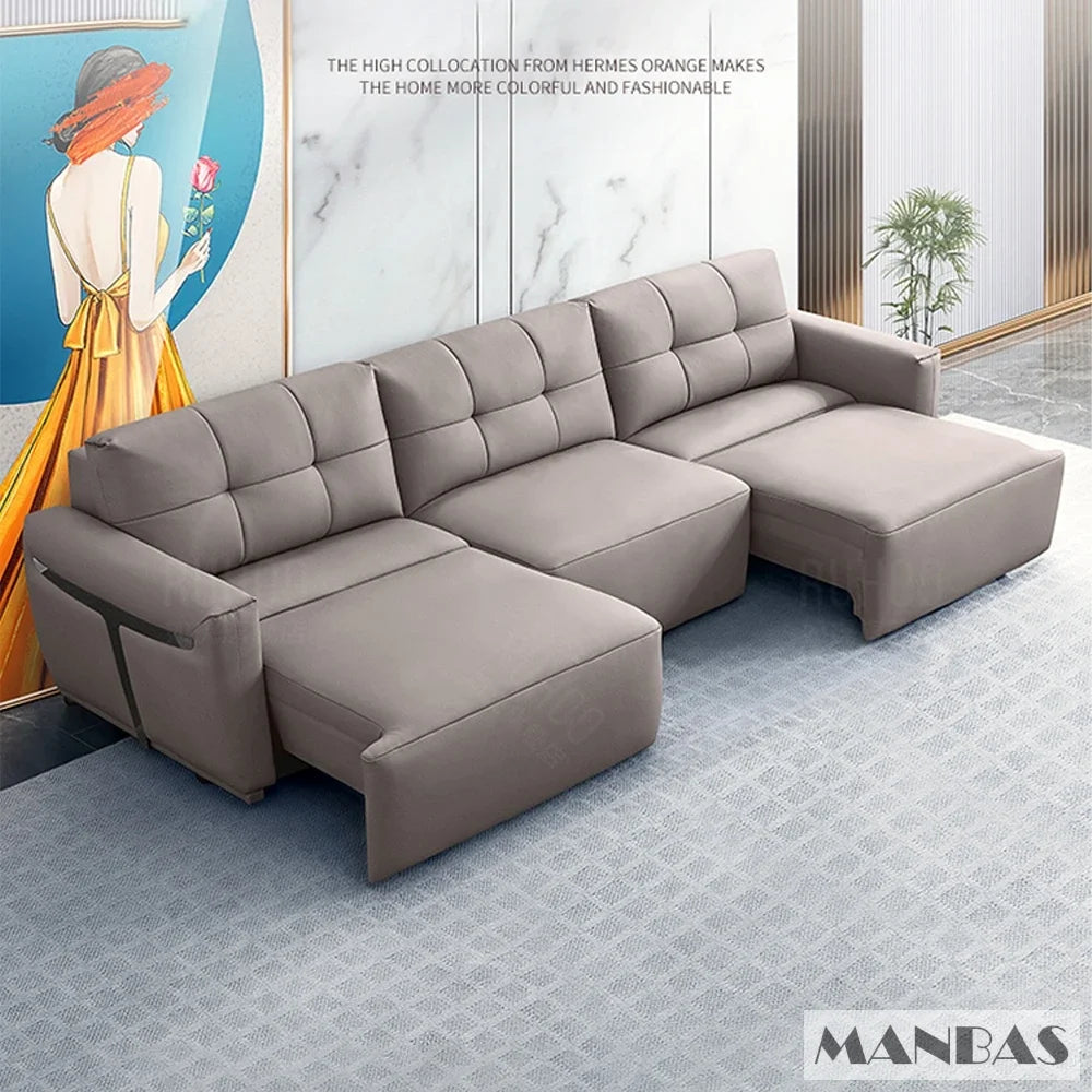 MINGDIBAO Electric Convertible Sofa Bed Italian Genuine Leather Sleeper Couch Multifunction Folding Sofas Beds for Cinema Room