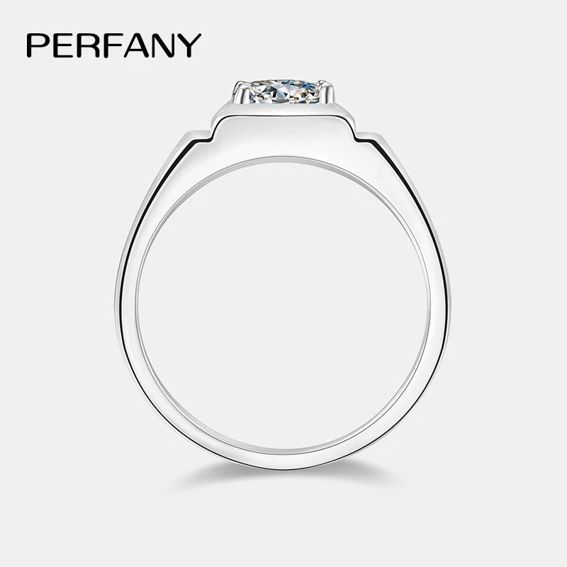 PERFANY 1/2CT Moissanite Ring for Men S925 Pure Silver Sparkling Diamond Domineering Wedding Ring Luxury Wedding Jewelry Gift