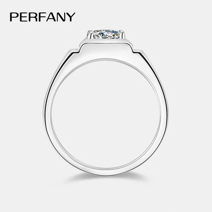 PERFANY 1/2CT Moissanite Ring for Men S925 Pure Silver Sparkling Diamond Domineering Wedding Ring Luxury Wedding Jewelry Gift