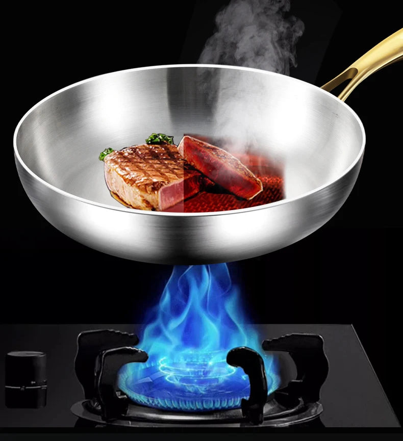 316 Stainless Steel Frying Pan Wok Pan Nonstick Cooking Fried Steak Gas Stove Pot Induction General Saucepan Kitchen Cookware
