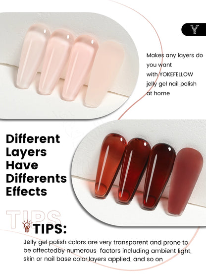 NEW YOKEFELLOW 10ml Crystal Jelly Nude Red Pink Gel Nail Polish Transparent Semi-permanent UV Gel Nail Art Soak Off Gel Varnish