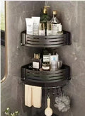 No Drill Bathroom Corner Shelf Wall Mounted Shower Corner Shelves with Hook Towel Bar Space Aluminum Bathroom Organizer Rack