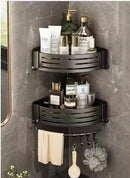 No Drill Bathroom Corner Shelf Wall Mounted Shower Corner Shelves with Hook Towel Bar Space Aluminum Bathroom Organizer Rack