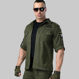 Short Sleeved Shirts Men Tactical T-shirt Spring Summer Workwear Cotton Vintage Shirt  Army Embroidery Pocket Cargo Tees