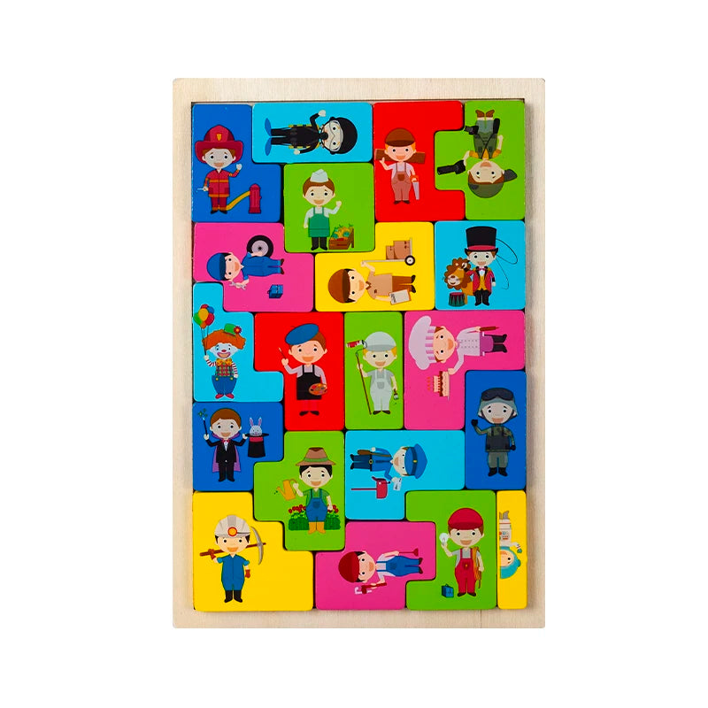 Montessori Animal Characters Transportation Wooden Puzzle Russian Blocks Cute Animals Puzzle Toys Occupation