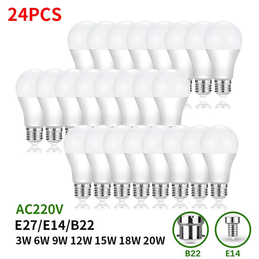 24 pçs lâmpadas led e27 e14 b22 ac220v lâmpada 20w 18 15 12 9 6 3 lampada sala de estar casa led bombilla