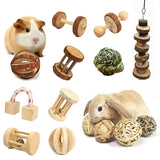 Guinea Pig Rabbit Hamster Small Animal Play Pet Roller Toys Natural Wooden Pine Dumbells Unicycle Bell Chew Chewing Braided Ball