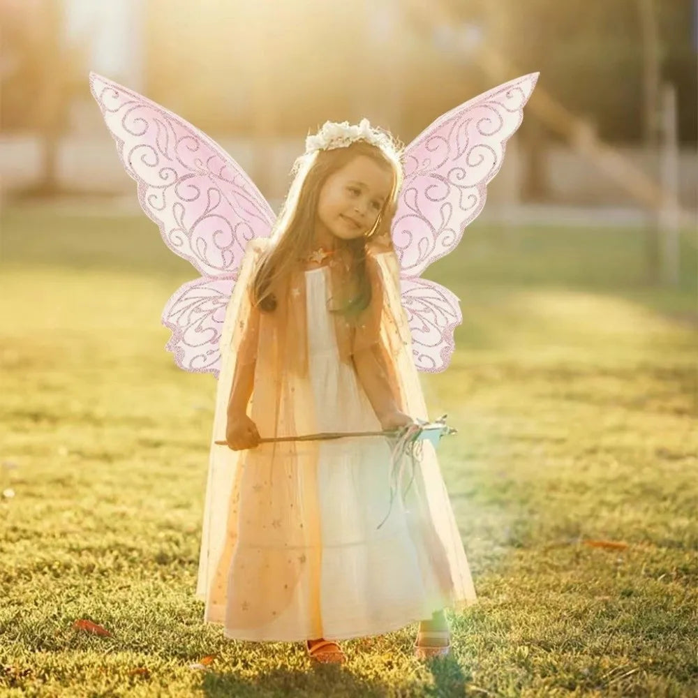 Fantasy Colorful Butterfly Fairy Wings Organza Sparkle Cosplay Wings Handmade Elf Wings Costume for Adult Kid