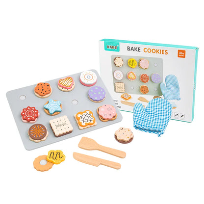 Juego de cocina de madera Montessori con platos y accesorios, ideal como regalo para niños pequeños a partir de 3 años.