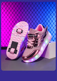 Sneakers Roller Shoes Outdoor Deformation Parkour Skates Dual-Use Children Girls Boys Adult Men Women Unisex Roller Skates