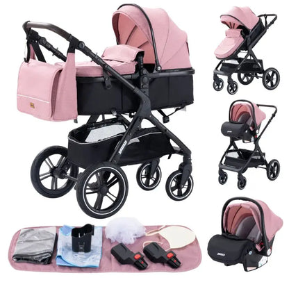 Newest Luxury Baby Stroller 3 in 1 Portable Travel Baby Carriage Fold Pram High Landscape Aluminum Frame Newborn Infant Stroller