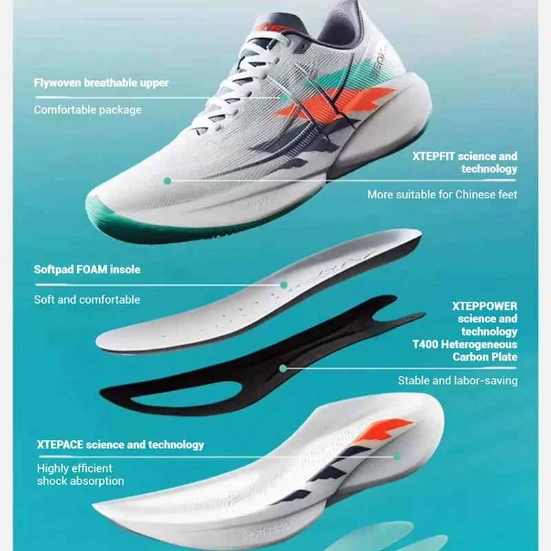 Xtep 360X 2.0 Professional Marathon Running Shoes For Men Racing Carbon Plate Shock Absorbent Sports Training Shoes 975219110035