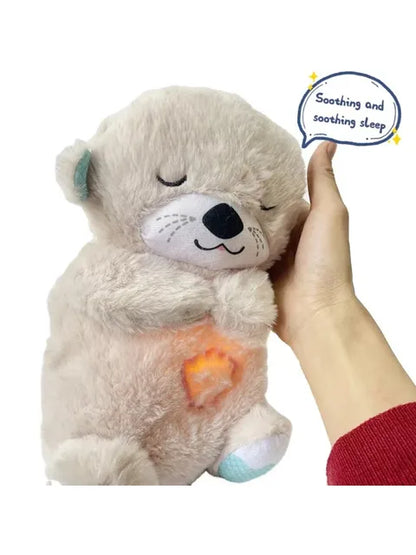 Boneca de pelúcia com urso respirador para recém-nascido, companheiro dormindo, som e luz, lontra, brinquedo para crianças, calmante, sono, presente