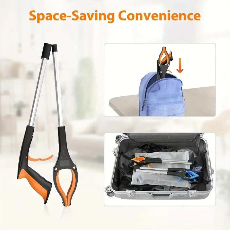 Recogedor de basura ligero y resistente con abrazadera giratoria de 360° para personas mayores, herramienta de recolección de basura de 32 pulgadas.