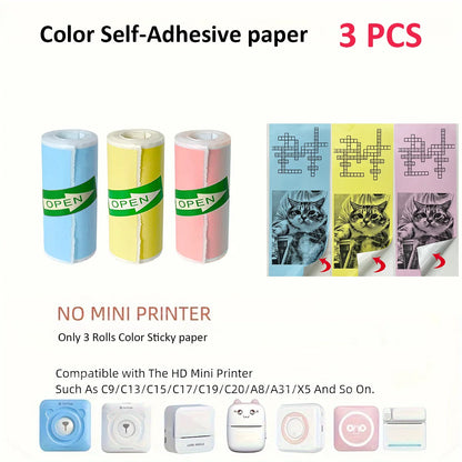 Mini Pocket Printer 5 Rolls Of Self-Adhesive Paper Portable Thermal Printer For Printer Suitable For Home Office Study And Work