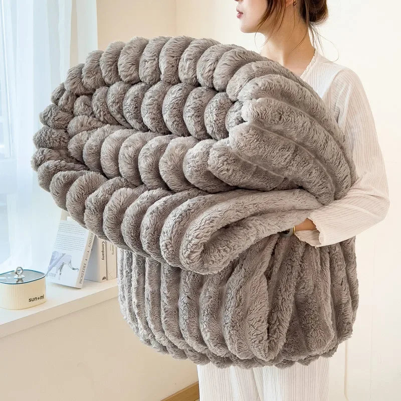 Solid Thickened Wide Striped Flannel Multifunctional Blanket, Can Be Used As Bed Sheet Cover Blanket, Sofa Blanket,nap Blanket