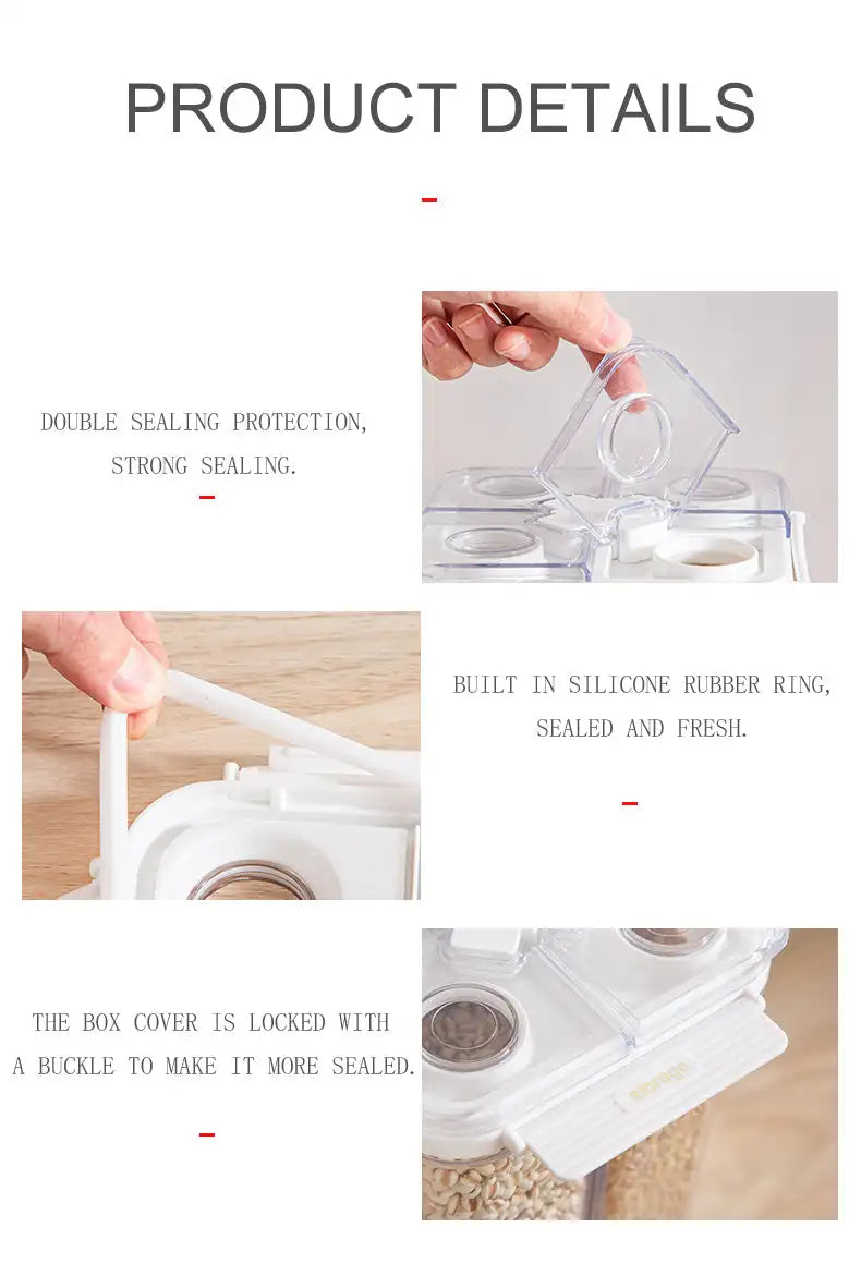 Dispensador de cereales de 3 l, contenedor sellado de cuatro compartimentos, resistente a la humedad, apilable, para refrigerios, café y granos, organizador de cocina.