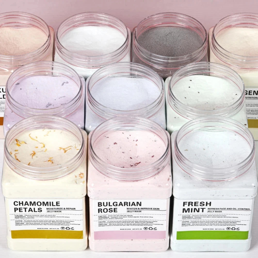 Mascarilla de hidrogelatina suave de 650 g en polvo, mascarilla de hidrogelatina casera, exfoliante con ácido hialurónico, mascarilla facial de rosas para el cuidado de la piel.