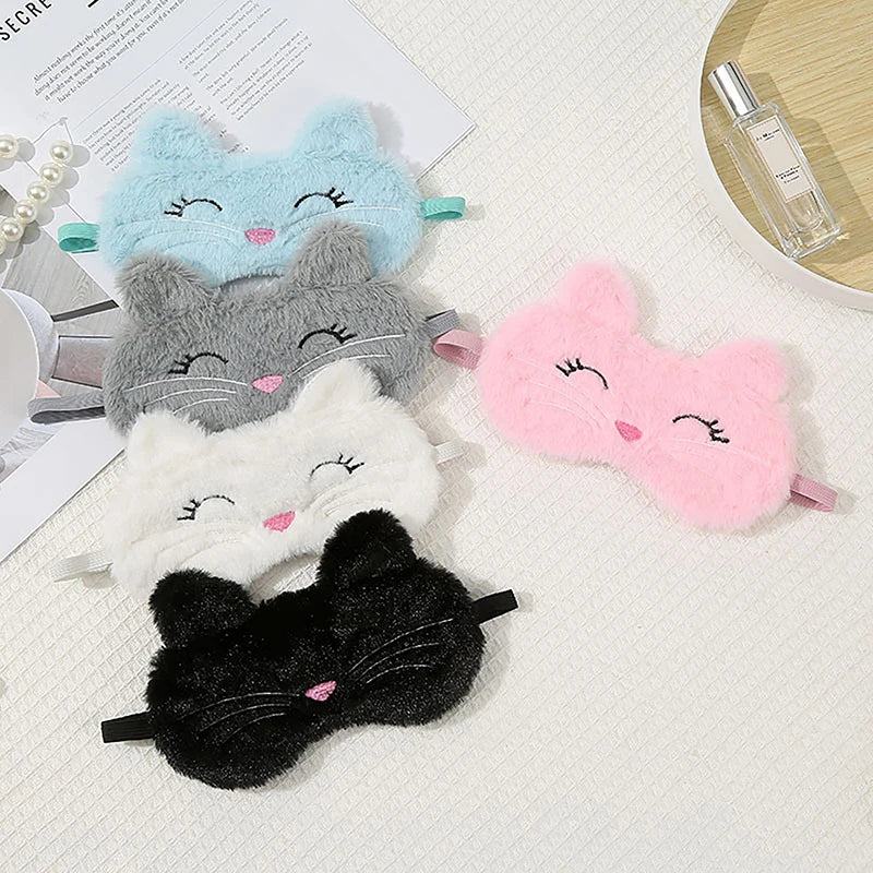 1Pc Cute Cartoon Cat Plush Sleeping Eye Mask Comfortable Sleep Mask Sleep Aid Traveing Home Shading Light Eye Cover Eyeshade