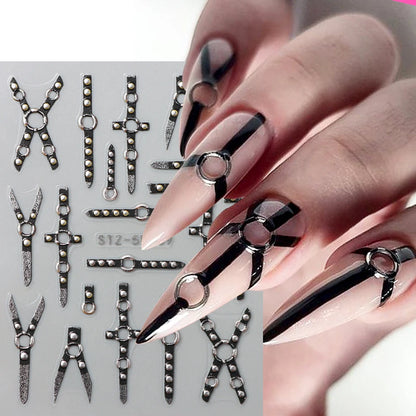 Stickers for Nails Marine Punk Black Line Design Art Slider Party Cool Decoration Adhesive Decal Emboss DIY Manicure Accessories
