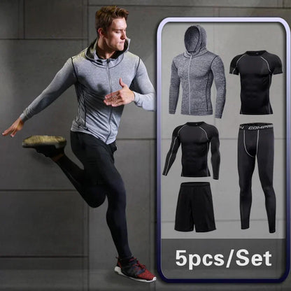 Conjunto de ropa deportiva de compresión Rashguard para hombre, mallas para correr, gimnasio, entrenamiento, camiseta, cortavientos y leggings 